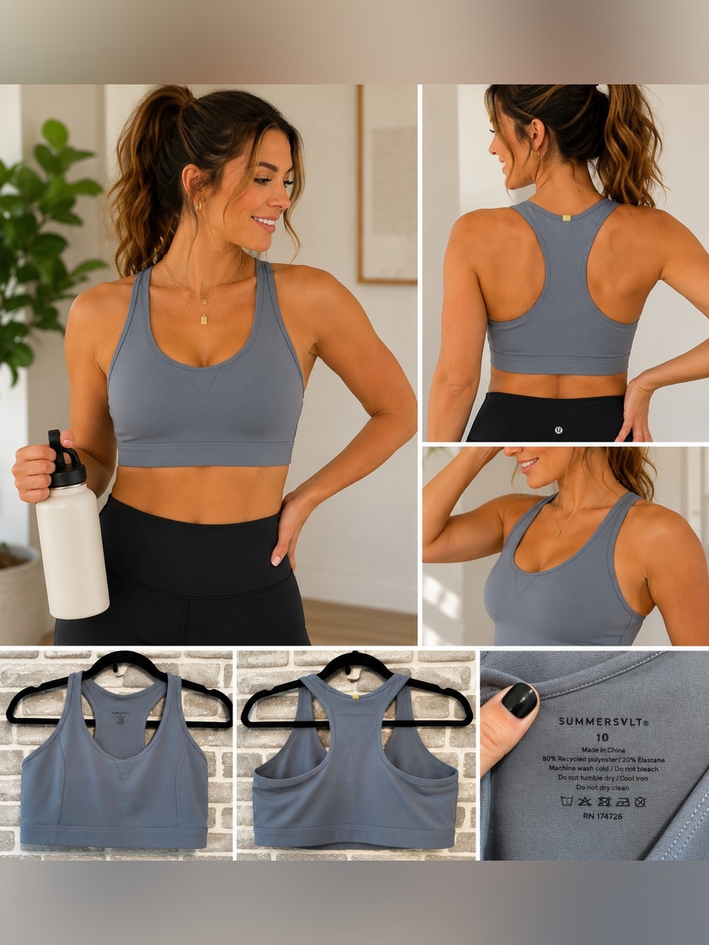 RARE Summersalt Midi Sports Bra Slate Size 10